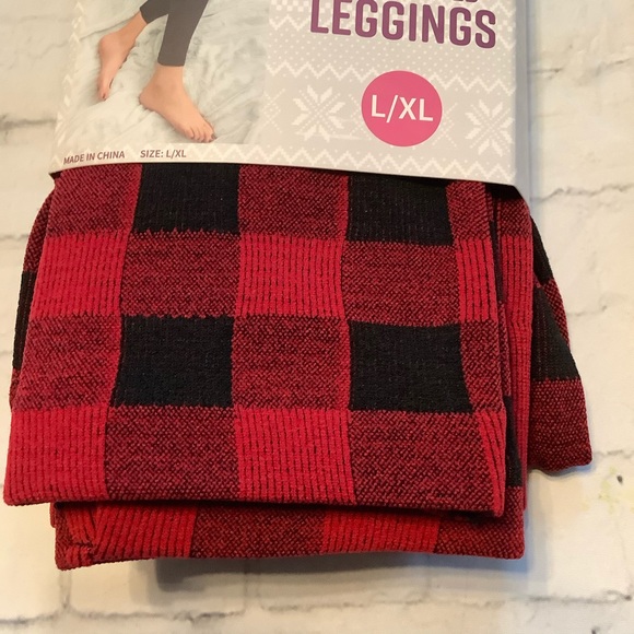 Fleece lined leggings woman’s red black plaid L/XL Muk Luke cozy - Picture 2 of 4